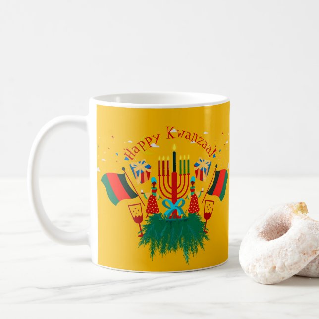 Edit Text Matching Kwanzaa Party Coffee Mug (With Donut)