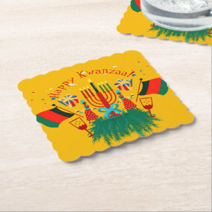 Edit Text Matching Kwanzaa Party Paper Coaster