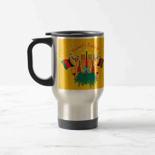 Edit Text Matching Kwanzaa Party Travel Mug (Left)
