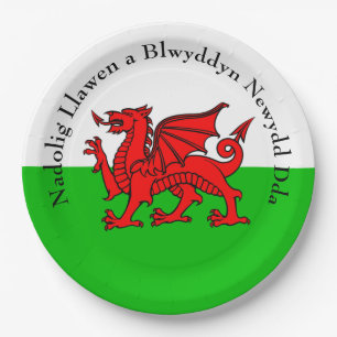 Edit Text Welsh Flag Red Dragon Christmas  9" Paper Plates