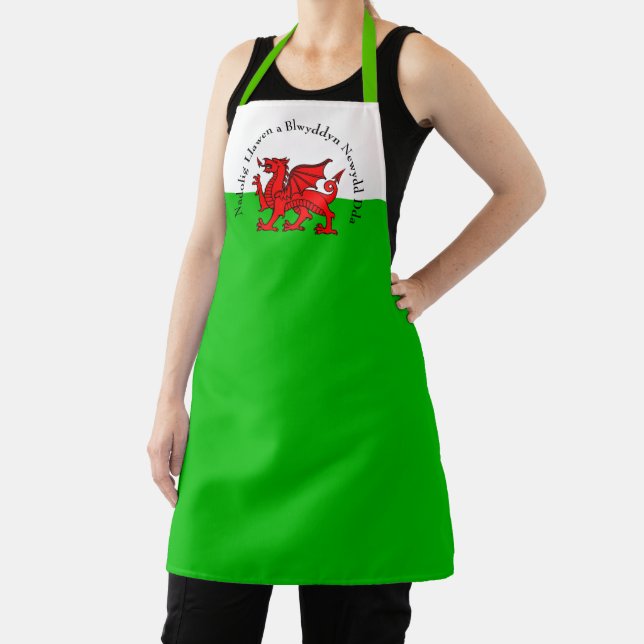 Edit Text Welsh Flag Red Dragon Christmas Apron (Insitu)