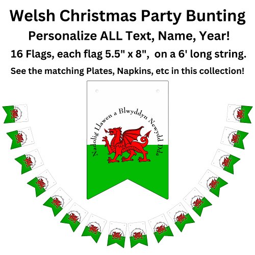 Edit Text Welsh Flag Red Dragon Christmas Bunting