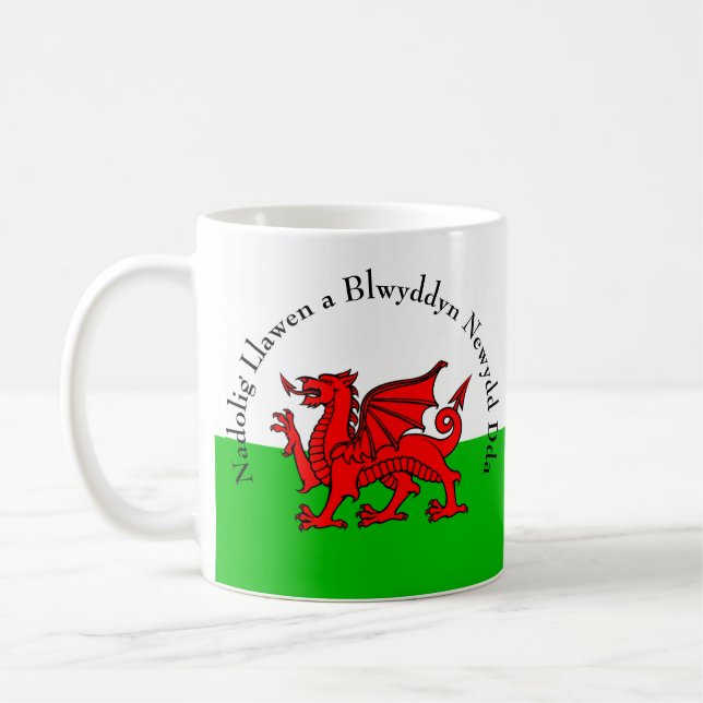 Edit Text Welsh Flag Red Dragon Christmas Coffee Mug (Left)