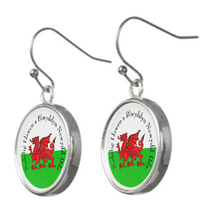 Edit Text Welsh Flag Red Dragon Christmas Earrings