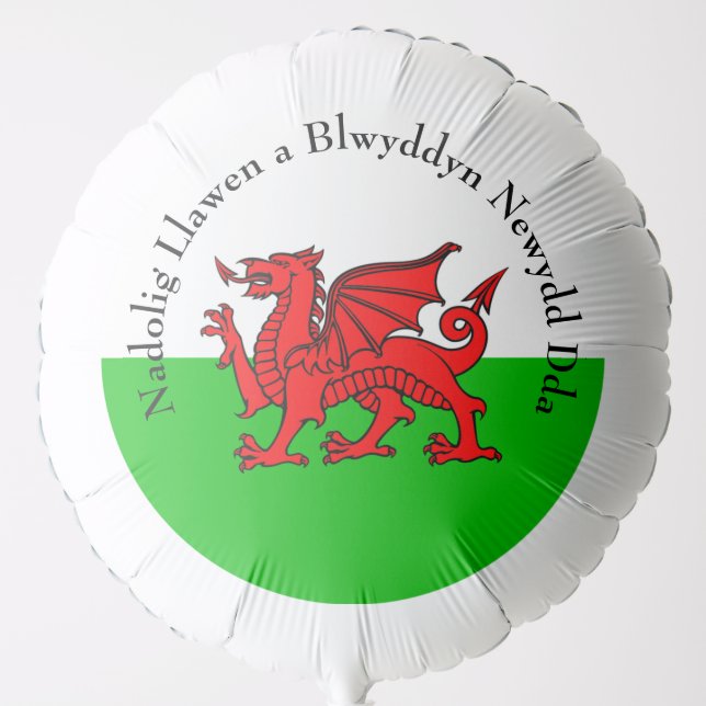 Edit Text Welsh Flag Red Dragon Christmas Large Balloon (Front)