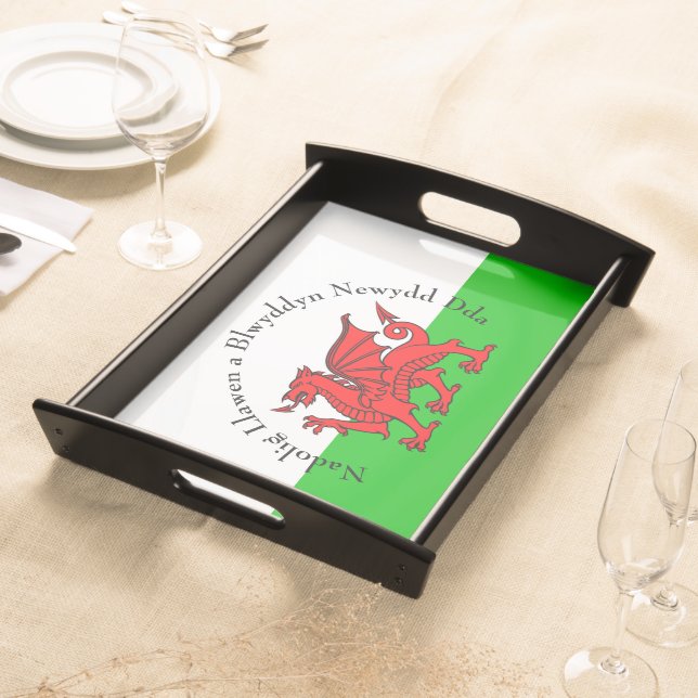Edit Text Welsh Flag Red Dragon Christmas Large Serving Tray (Front)