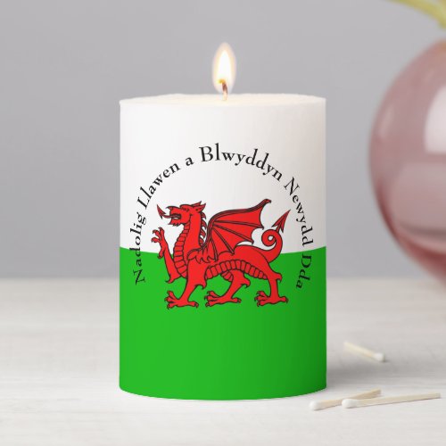 Edit Text Welsh Flag Red Dragon Christmas Short Pillar Candle