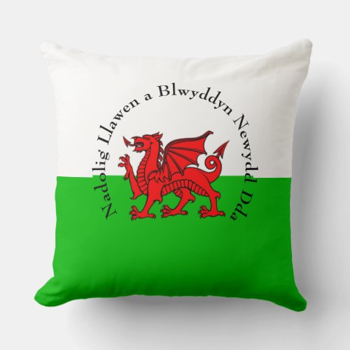 Edit Text Welsh Flag Red Dragon Christmas Throw Pillow