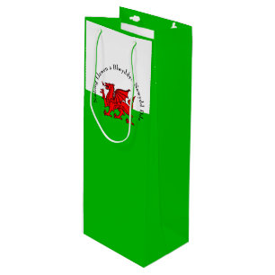 Edit Text Welsh Flag Red Dragon Christmas Wine Gift Bag