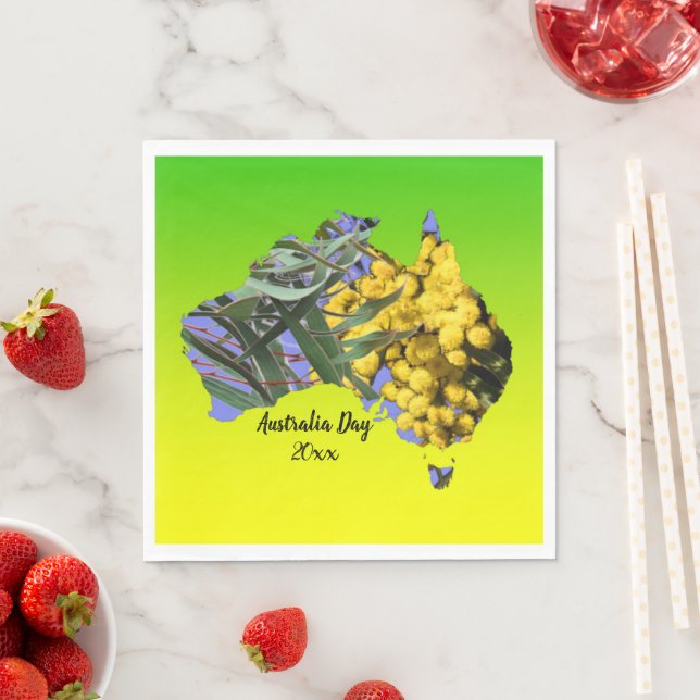 Edit Text Year, Australia Day Gum Leaf Wattle  Napkins (Insitu)