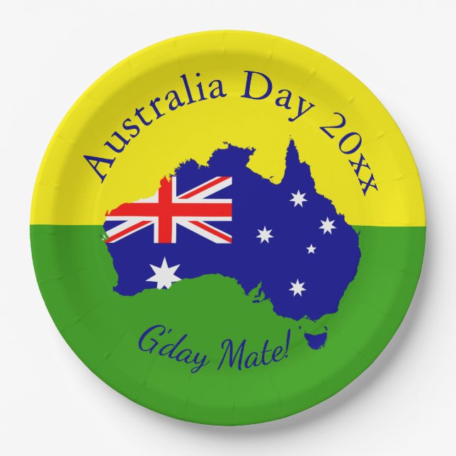 Edit Text Year Matching Australia Day  9"  Paper Plates (Front)
