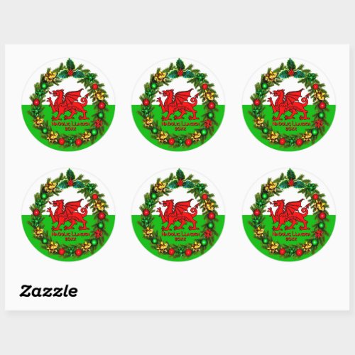 Edit Text Year Welsh Flag Red Dragon Christmas Classic Round Sticker