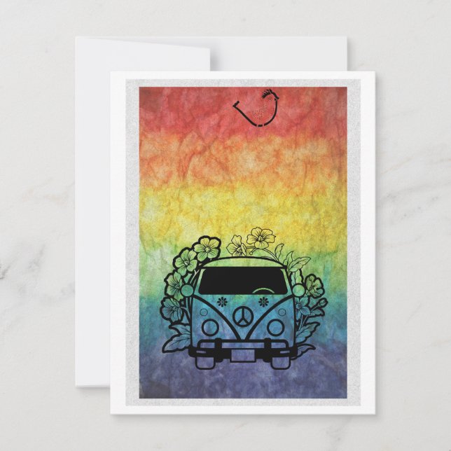  Edit Woodstock Campervan - Colorful Hippie Holiday Card (Front)