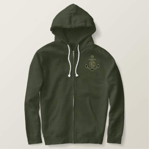 Edit Your Nautical Monogram Anchor 123 Characters Embroidered Hoodie