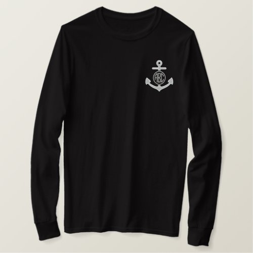 Edit Your Nautical Monogram Anchor 123 Characters Embroidered Long Sleeve T_Shirt