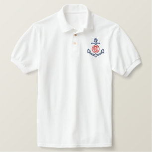 Edit Your Nautical Monogram Anchor 123 Characters Embroidered Polo Shirt