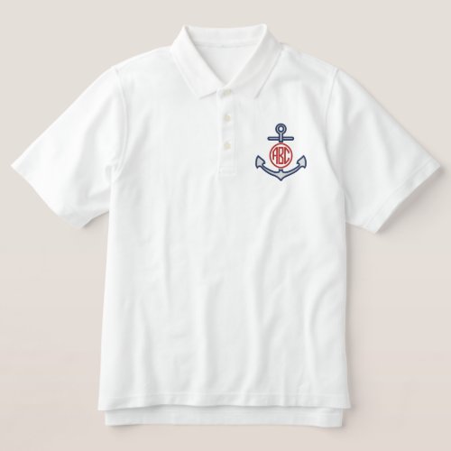 Edit Your Nautical Monogram Anchor 123 Characters Embroidered Polo Shirt