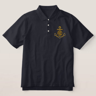 Edit Your Nautical Monogram Anchor 123 Characters Embroidered Polo Shirt