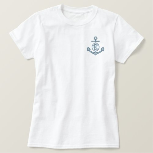 Edit Your Nautical Monogram Anchor 123 Characters Embroidered Shirt