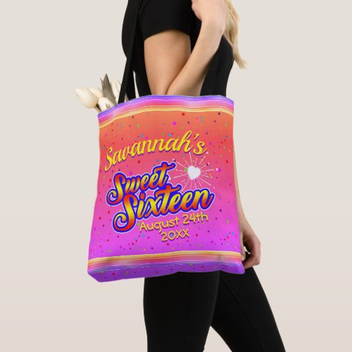 Edit Your Text on Pink Sweet Sixteen Tote Bag