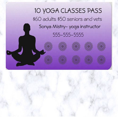 Editable 10 Yoga Classes Pass Discount Card