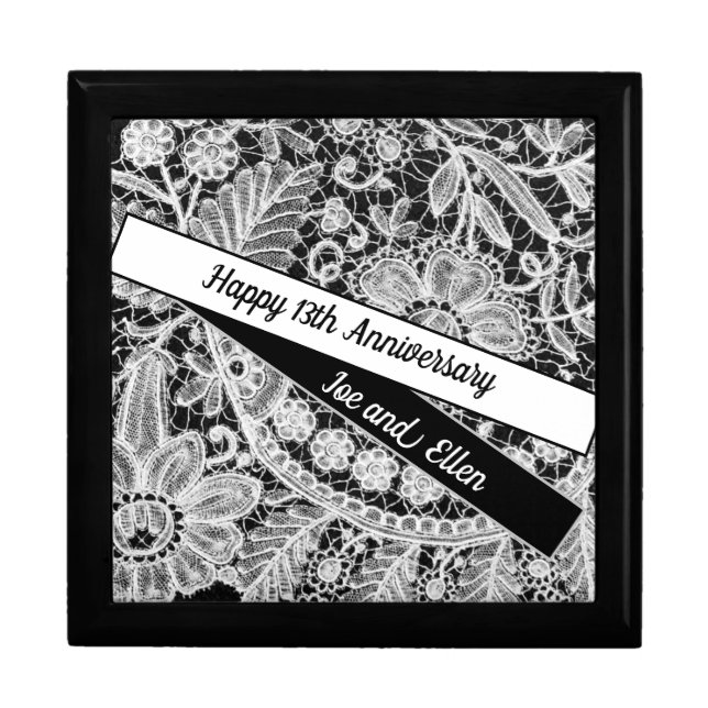 Editable 13th Wedding Anniversary, Lace Gift Box (Front)