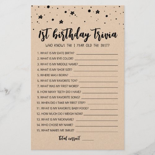 Editable 1st Birthday trivia Birthday party game