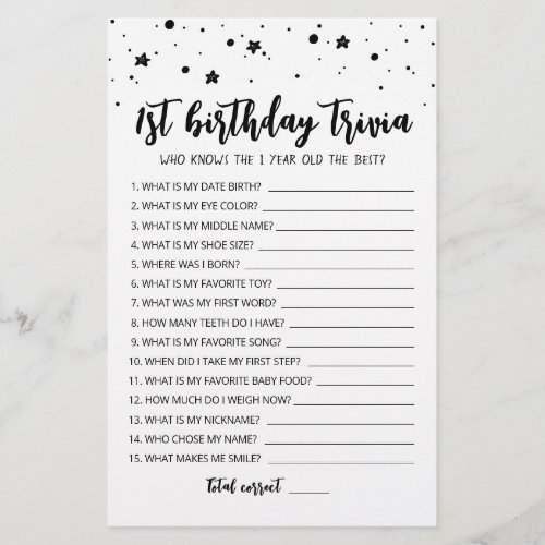 Editable 1st Birthday trivia Birthday party game