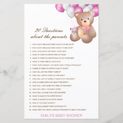 Editable 20 Questions about Parents Baby Shower