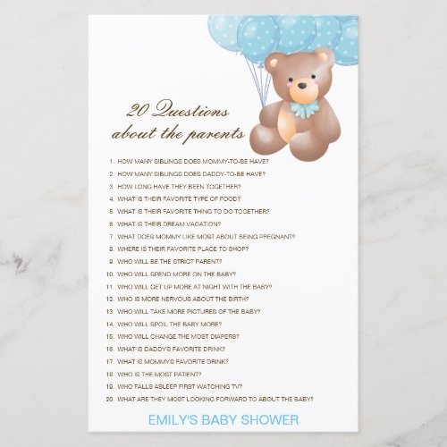 Editable 20 Questions about Parents Baby Shower