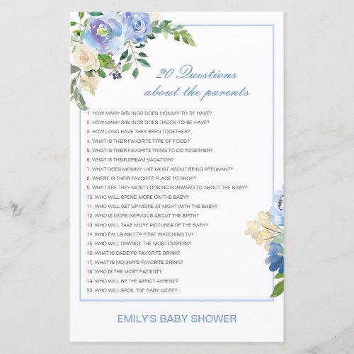 Editable 20 Questions about Parents Baby Shower