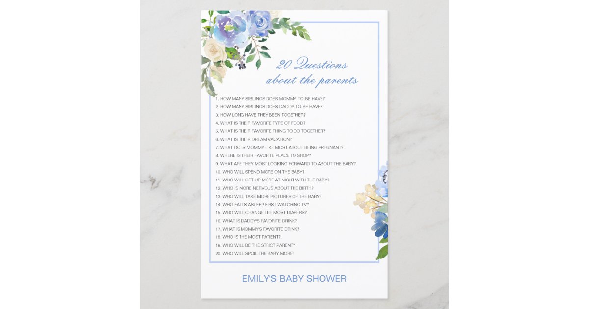 20 Questions about the Parents Baby Shower game | Zazzle