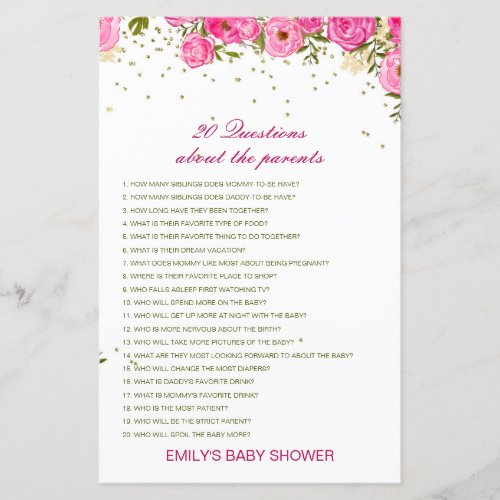 Editable 20 Questions about Parents Baby Shower