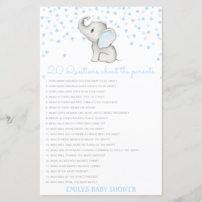 Editable 20 Questions about Parents Baby Shower (Front)