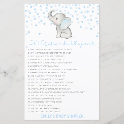 Editable 20 Questions about Parents Baby Shower