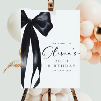 EDITABLE, 20th Welcome Sign Black Bow Minimalist
