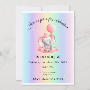 Editable 2nd Birthday Invitation Cute Elephant