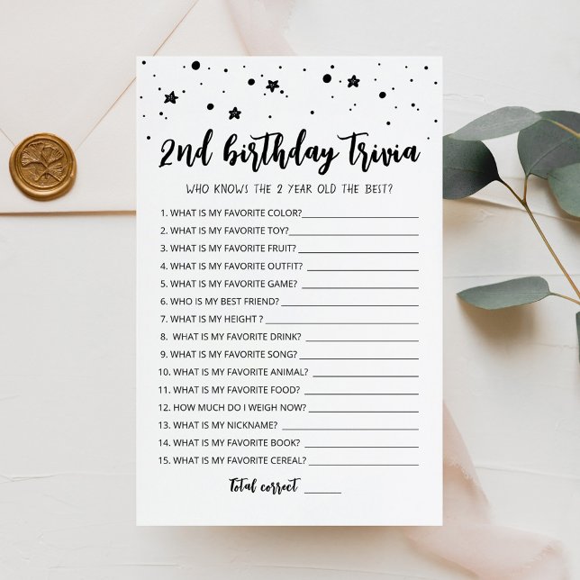 Editable 2nd Birthday trivia Birthday party game (Creator Uploaded)