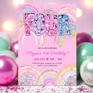 Editable 4th Birthday Invitation Girl Editable Rai