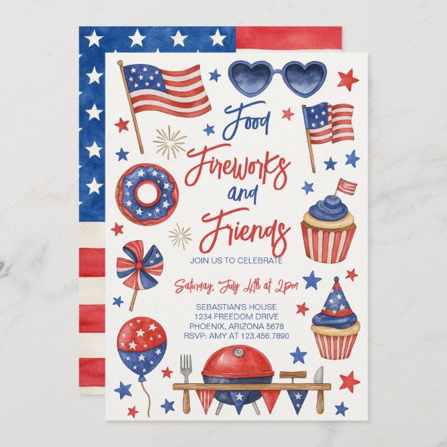 Editable 4th of July BBQ Invitation (Front/Back)