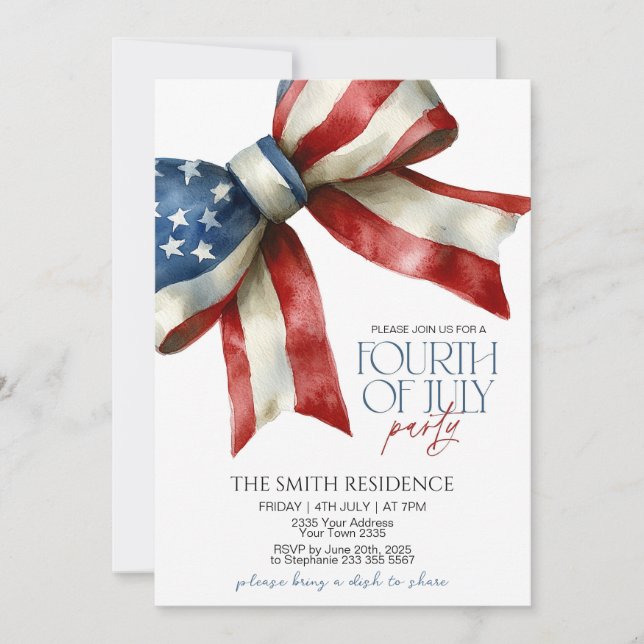 Editable 4th of July Party Invitation With Red Whi (Front)