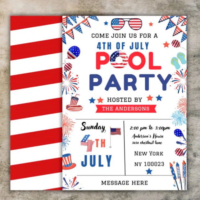 Editable 4th Of July Pool Party Independence Day Invitation | Zazzle