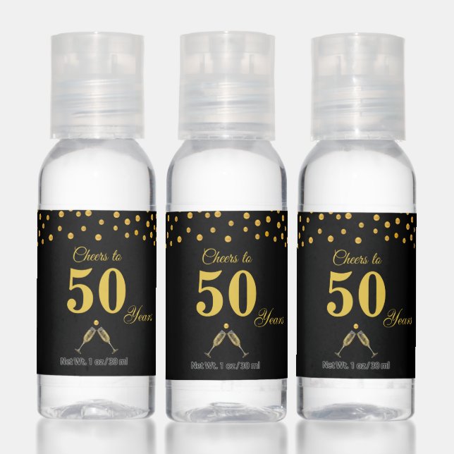 Editable 50th Birthday in Black & Gold Hand Sanitizer (Set)