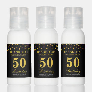 Editable 50th Birthday Party Favor in Black & Gold Hand Lotion