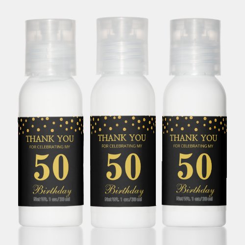 Editable 50th Birthday Party Favor in Black  Gold Hand Lotion