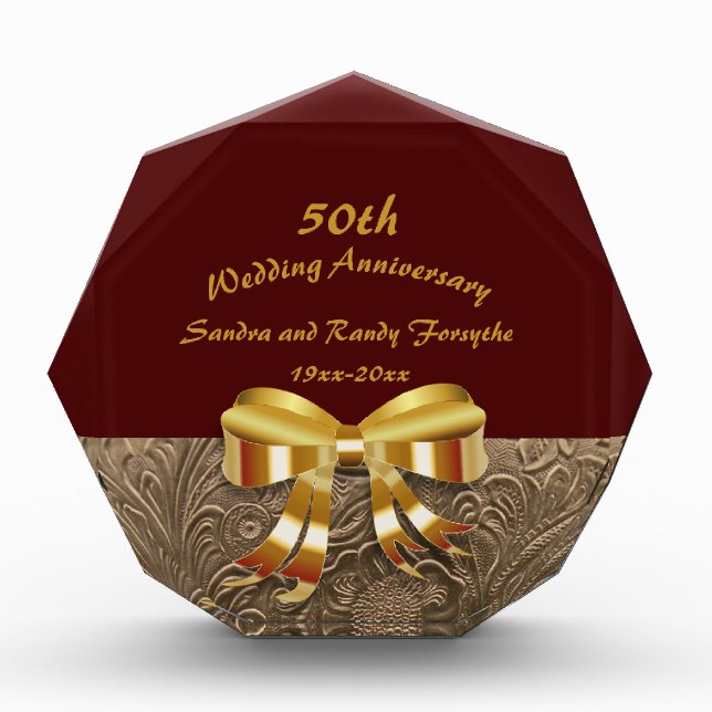 Editable 50th Wedding Anniversary Keepsake Acrylic Award (Front)
