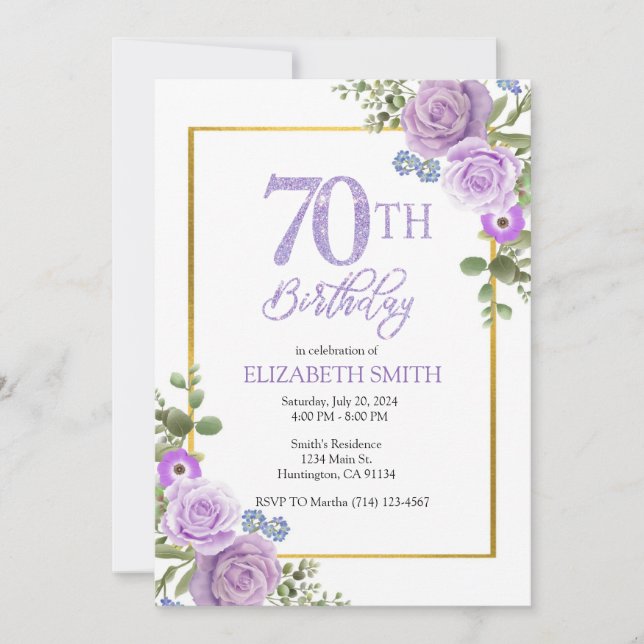 Editable 70th Birthday Party Invitation Template (Front)