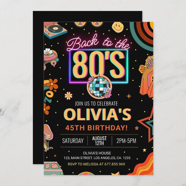 Editable 80s Birthday Party Invitation Back to 80s (Front/Back)