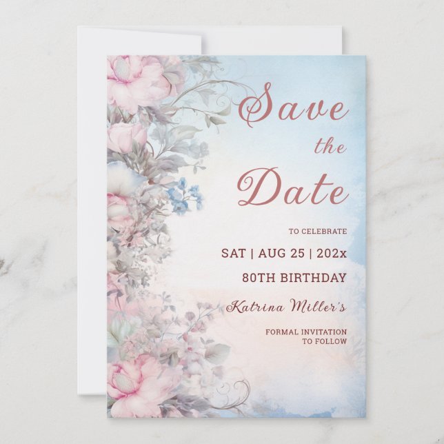Editable 80th Birthday Save the Date Invitation (Front)