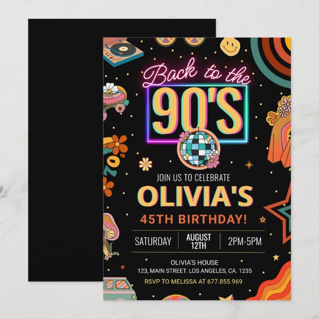 Editable 90s Birthday Party Invitation Back to 90s (Front/Back)